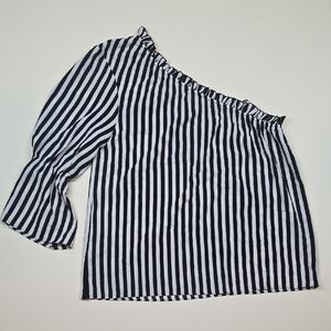 Libby Edelman NWT One-Shoulder Ruffle Top 3/4 Bell Sleeve Chic Date Night | Sz L